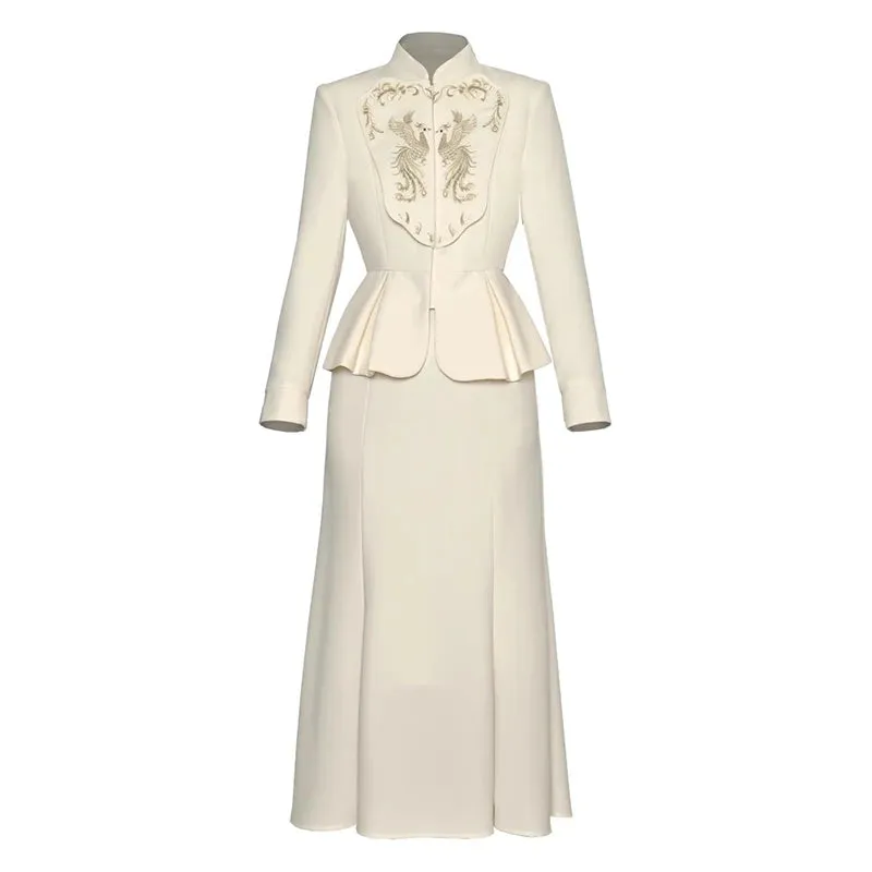 Mandy Embroidery Top   Mermaid Skirt Chinese Style 2 piece Set