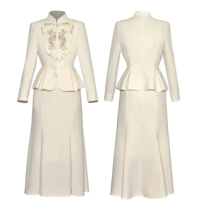 Mandy Embroidery Top   Mermaid Skirt Chinese Style 2 piece Set