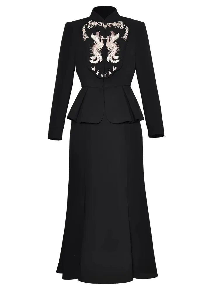 Mandy Embroidery Top   Mermaid Skirt Chinese Style 2 piece Set