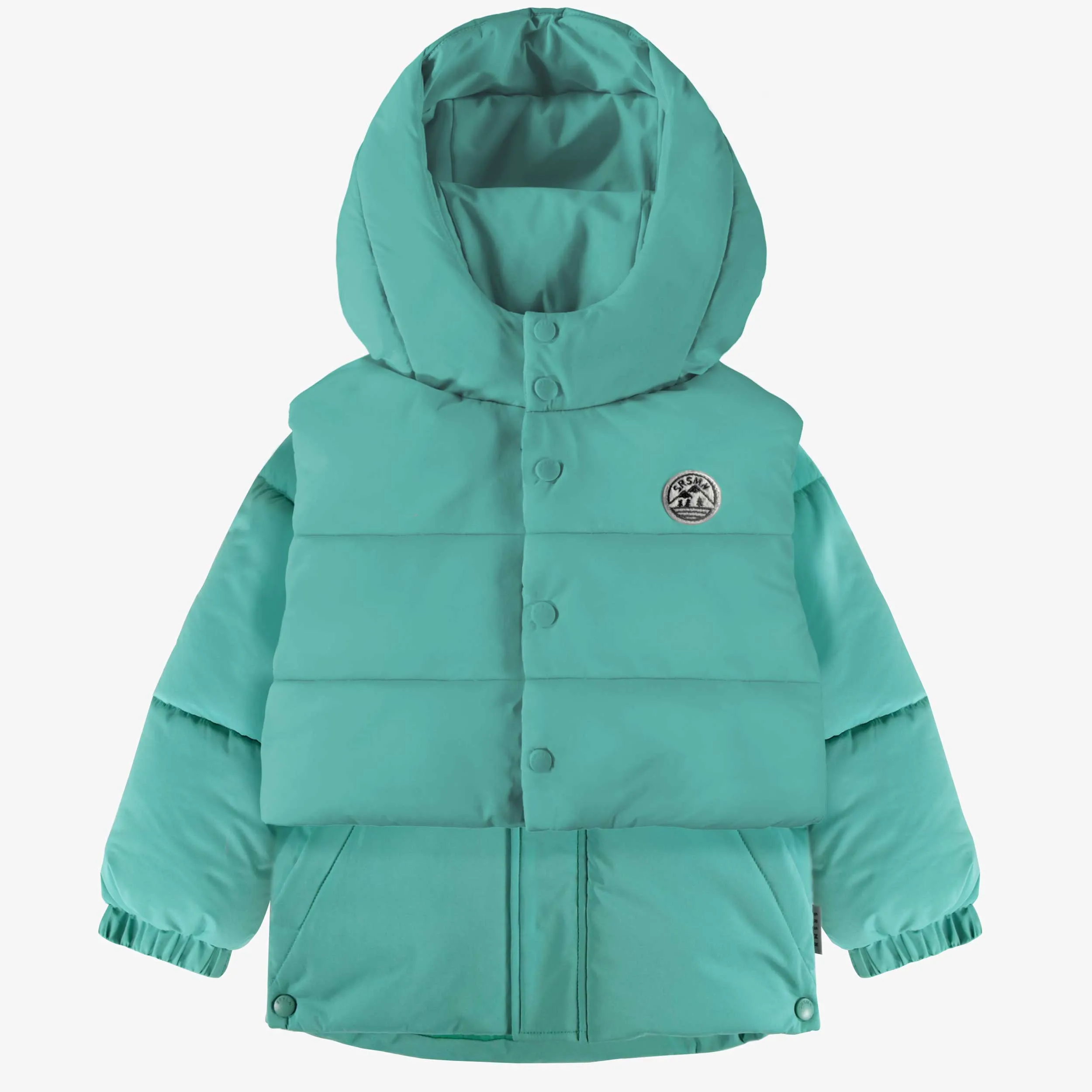 Manteau doudoune bleu à col montant en polyester, enfant || High collar blue puffer coat in polyester, child
