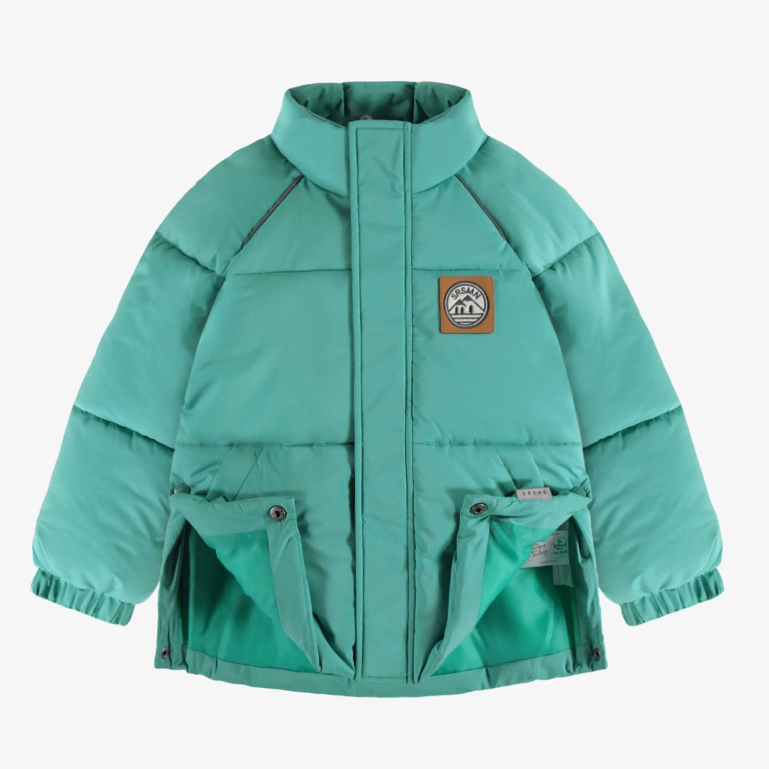 Manteau doudoune bleu à col montant en polyester, enfant || High collar blue puffer coat in polyester, child