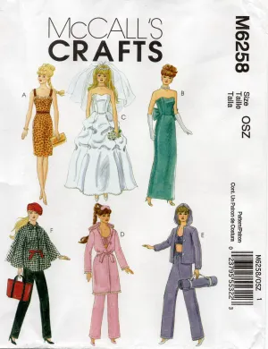 McCall's 6258 Teenage / Barbie Doll Clothes Out Of Print Sewing Pattern for 11 1/2 Inch Teen Dolls UNCUT Factory Folded