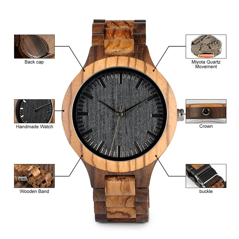 Men's Fashion Zebra Wooden Watch in Gift Box
