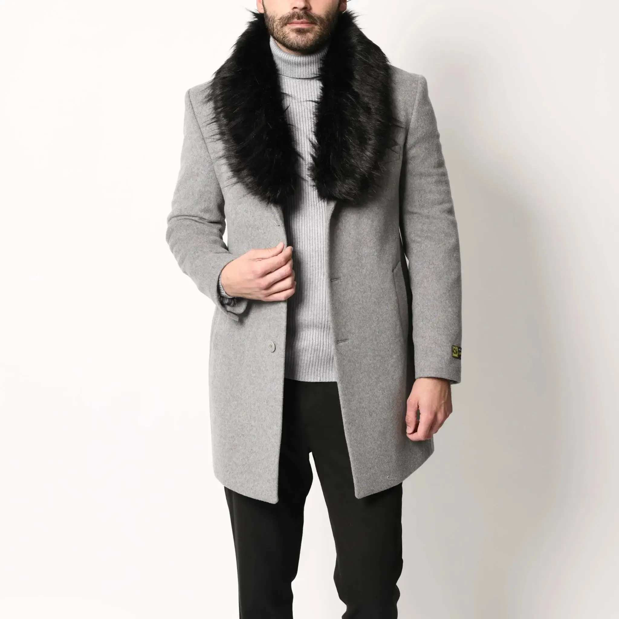 Men's Faux Fur Collar WInter Coat Grey