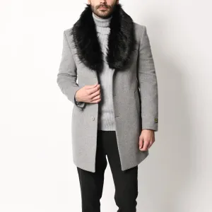 Men's Faux Fur Collar WInter Coat Grey