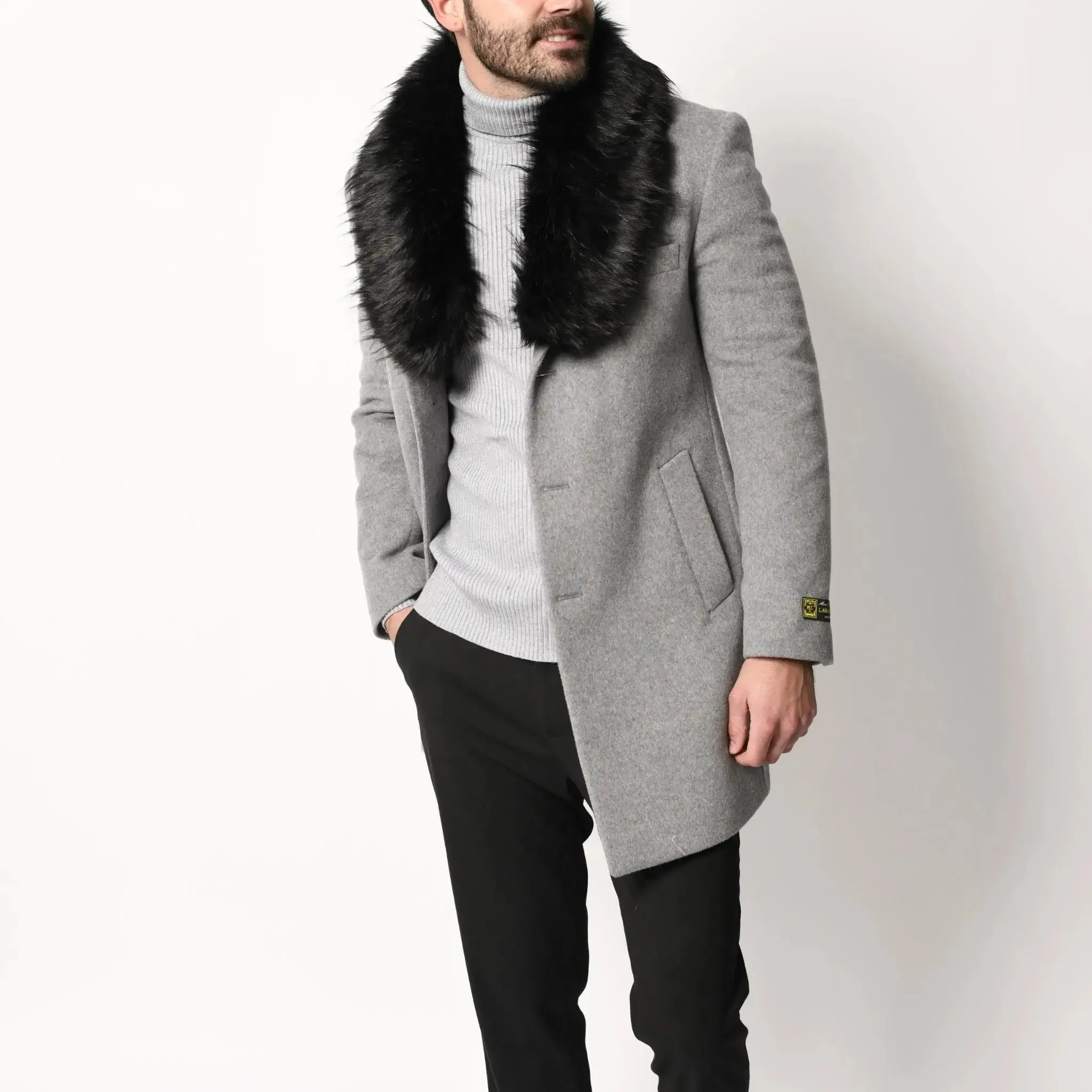 Men's Faux Fur Collar WInter Coat Grey