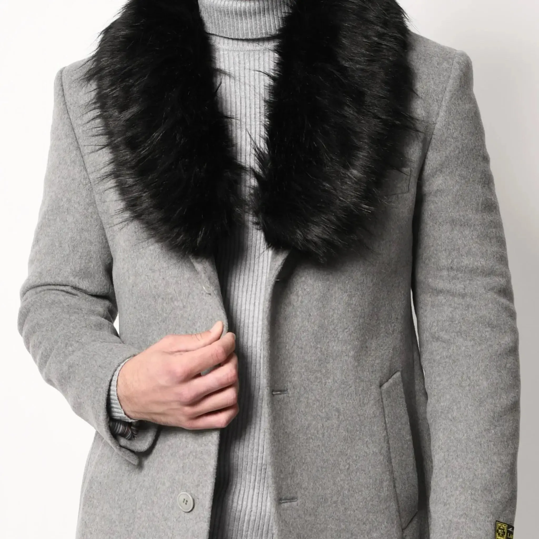 Men's Faux Fur Collar WInter Coat Grey