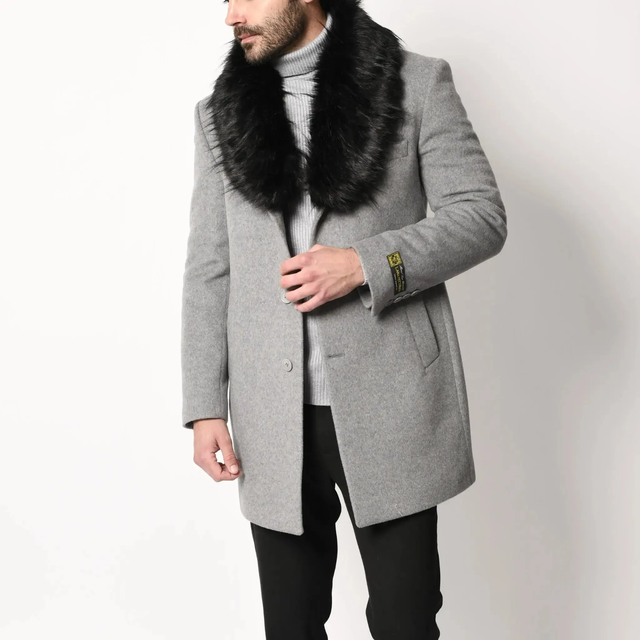 Men's Faux Fur Collar WInter Coat Grey