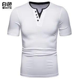 Men's Thin High Flexibility Color Block V-Neck Short Sleeves T-shirt