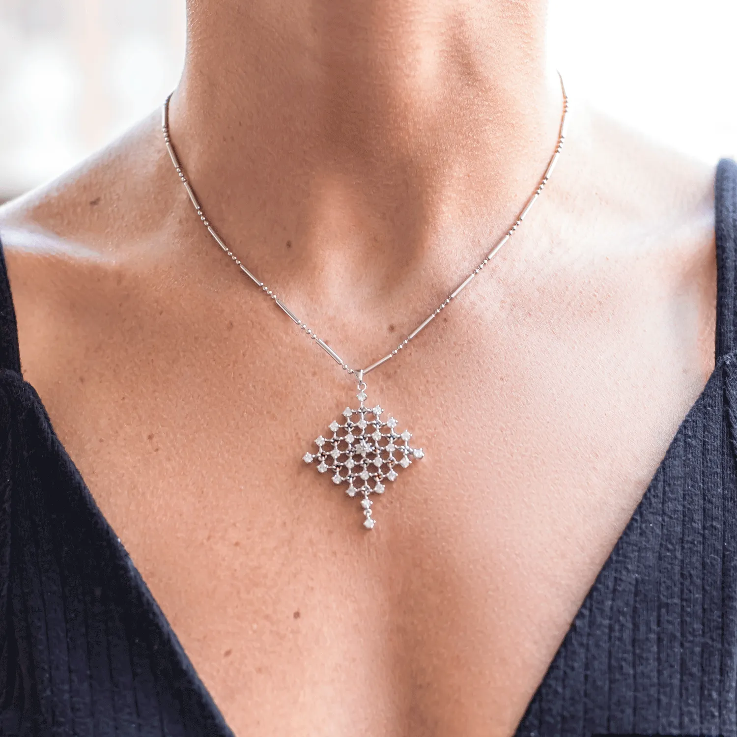 Mesh Diamond Pendant - 14K White Gold - 1.35ct