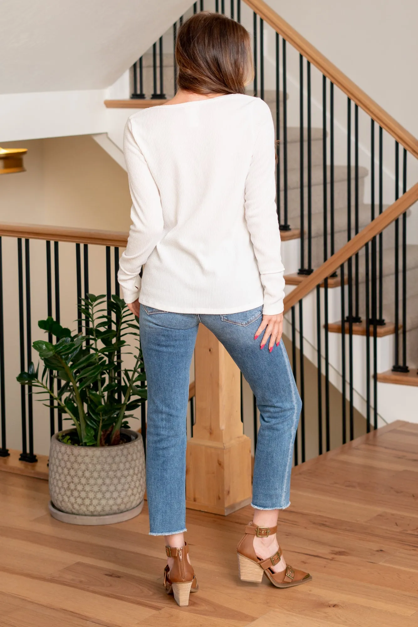 Mire Rib Knit Button Down - Ivory