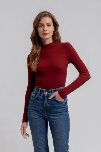 Mock Neck Sweater Knit LS Top