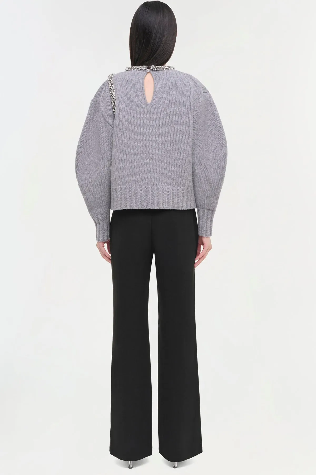 Monroe Pullover With Embellishment in Grey Melange