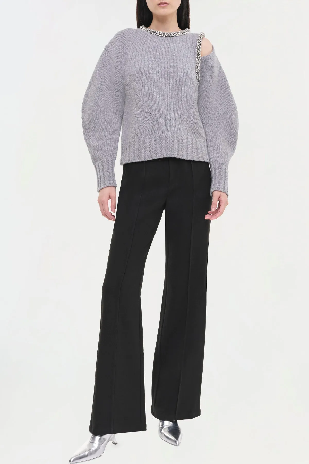 Monroe Pullover With Embellishment in Grey Melange