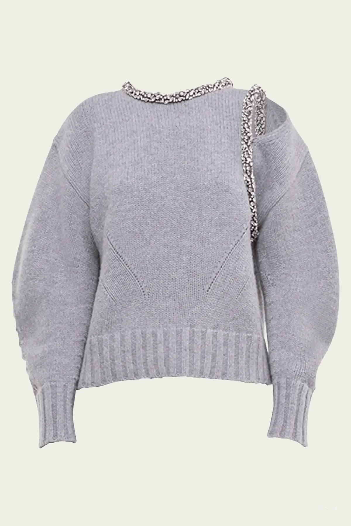 Monroe Pullover With Embellishment in Grey Melange