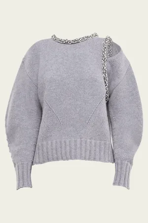 Monroe Pullover With Embellishment in Grey Melange