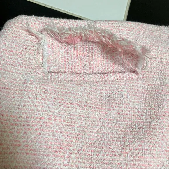 MSGM Pink Tweed Shorts Boucle Light Pink Fringe Plaid White Black Trim Preppy 12