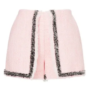 MSGM Pink Tweed Shorts Boucle Light Pink Fringe Plaid White Black Trim Preppy 12