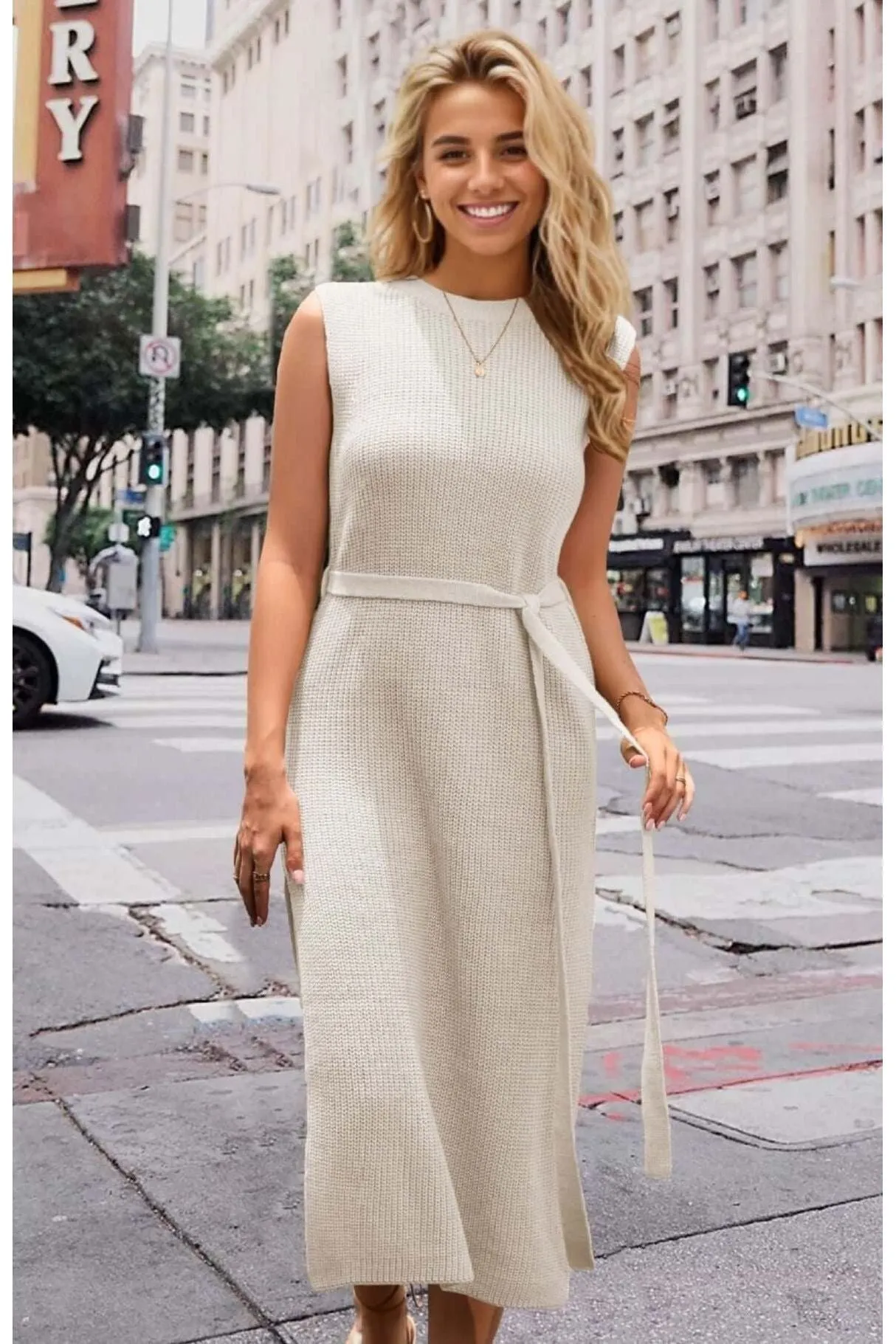 Neck Bottom Knitted A-Line dress
