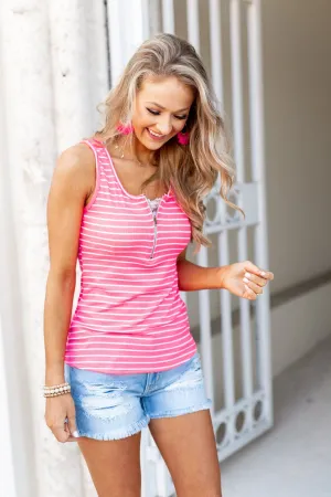 Neon Pink Zipper Tank Top