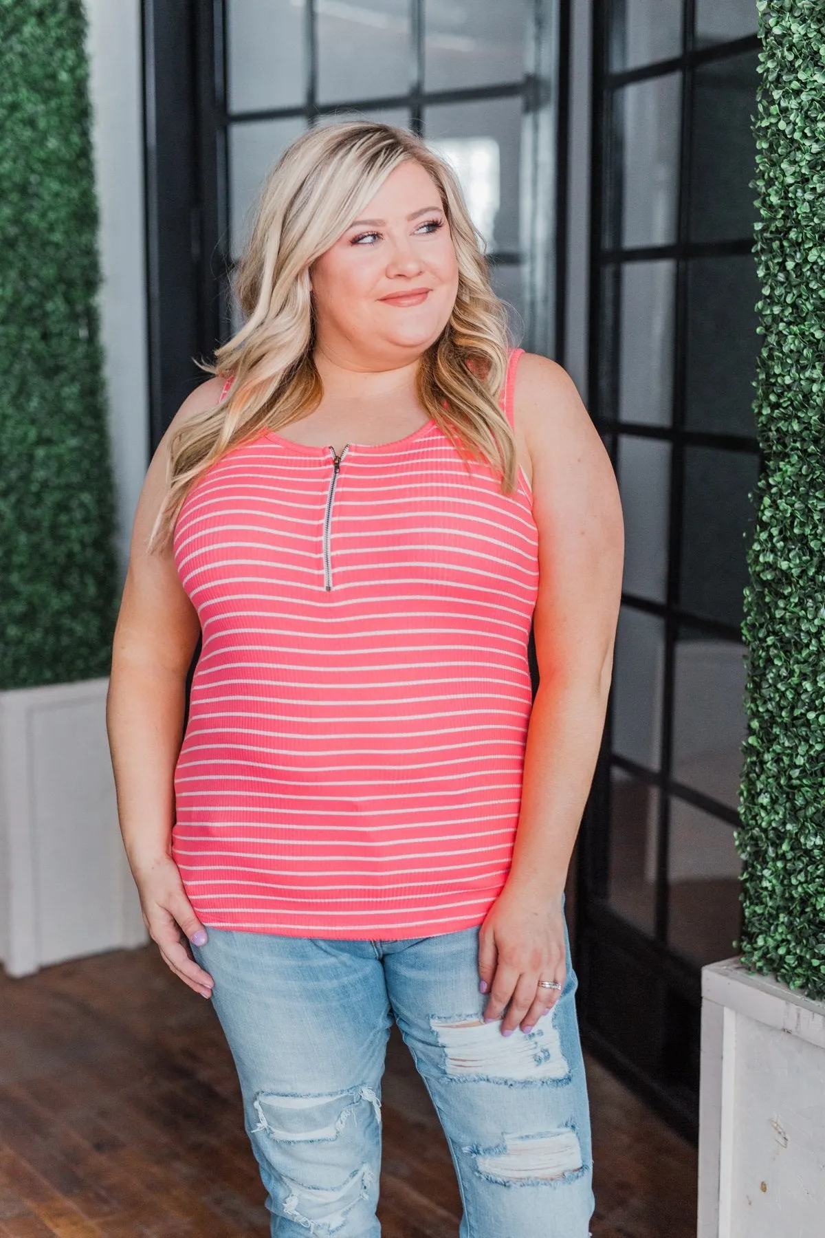 Neon Pink Zipper Tank Top