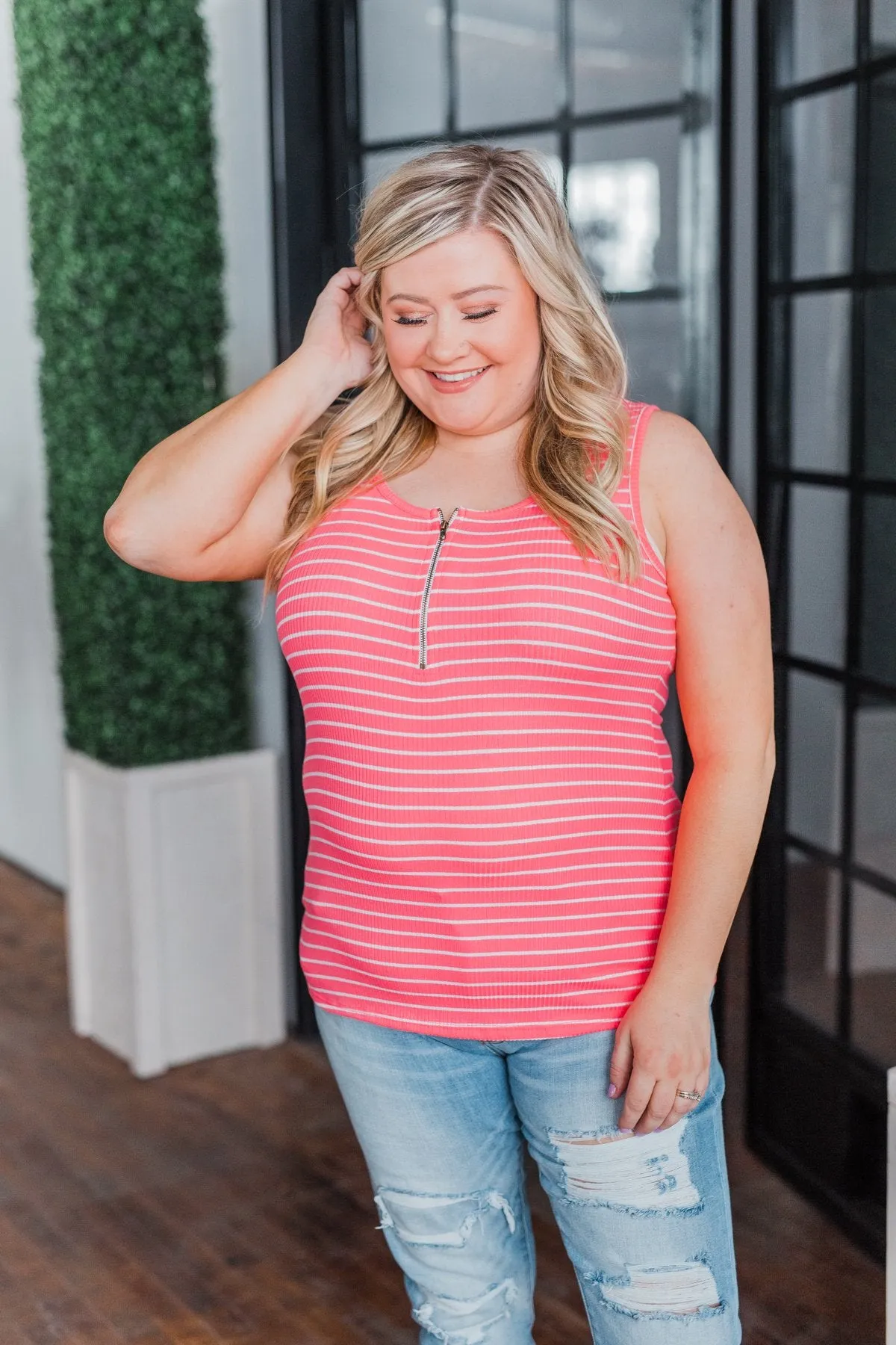 Neon Pink Zipper Tank Top