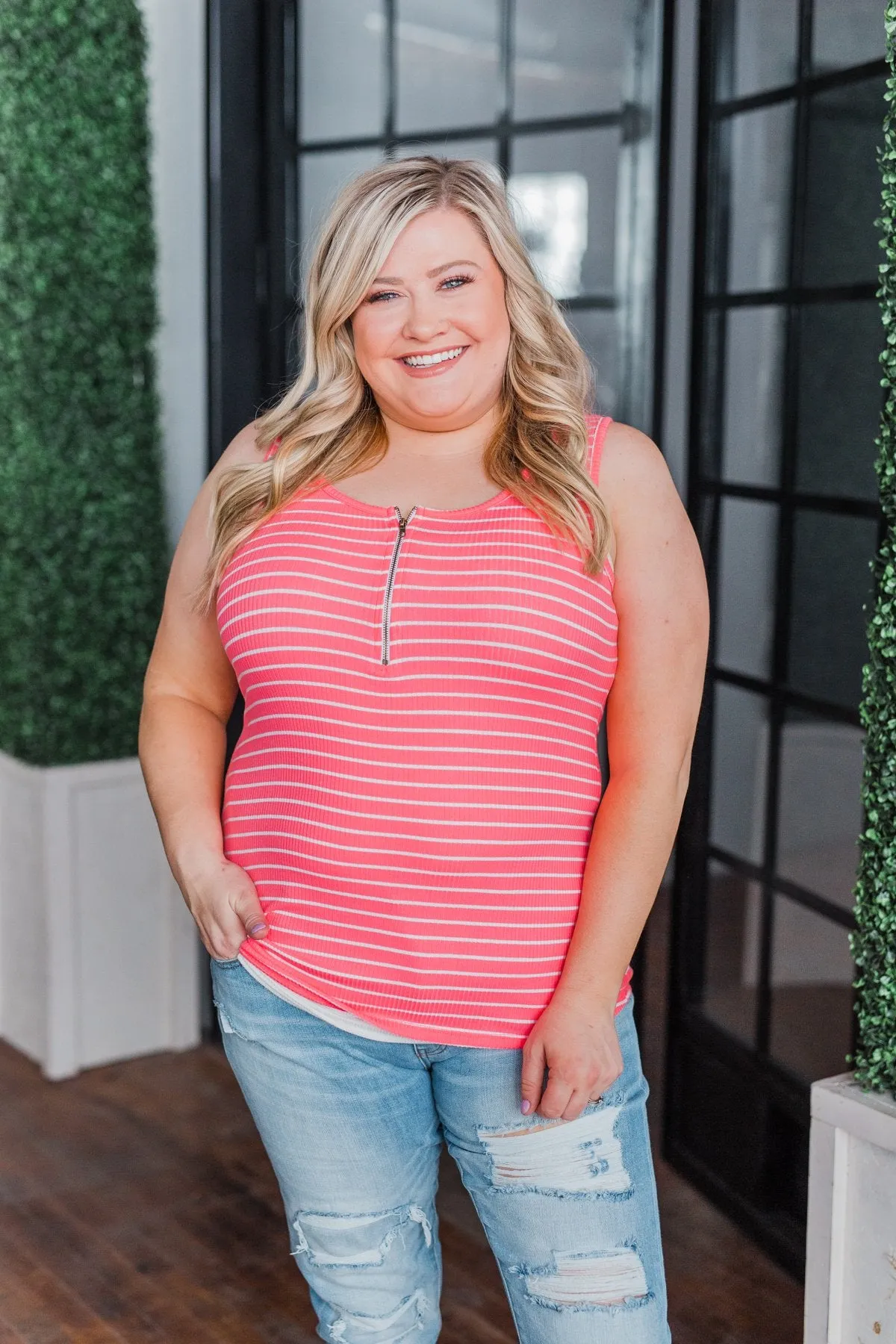Neon Pink Zipper Tank Top