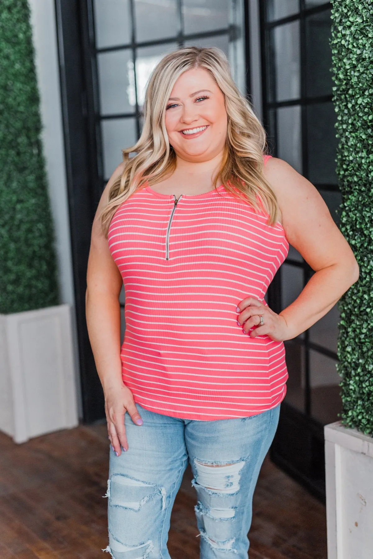 Neon Pink Zipper Tank Top