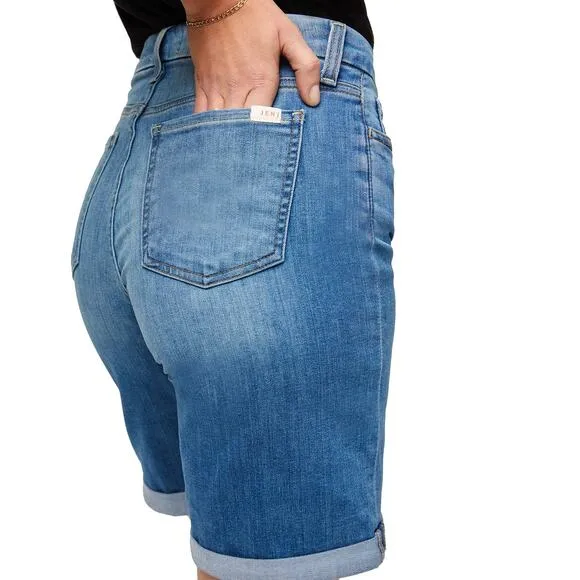 New JEN7 by 7 For All Mankind's Rolled Cuffs Denim Bermuda Shorts