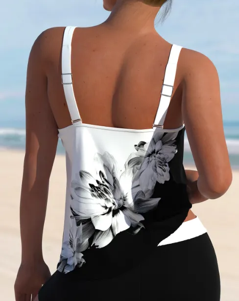 NEW MODLILY® High Waisted Floral Print White Tankini Set, Sz XL, Retails $62
