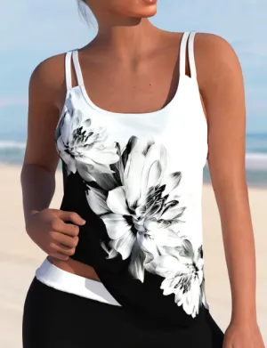NEW MODLILY® High Waisted Floral Print White Tankini Set, Sz XL, Retails $62