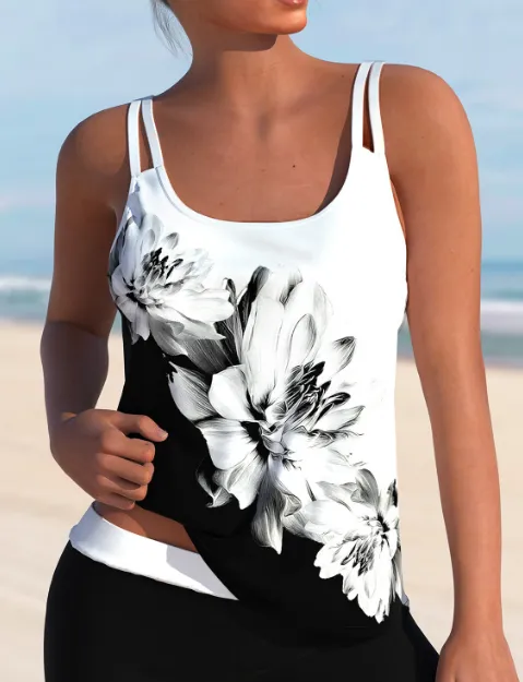 NEW MODLILY® High Waisted Floral Print White Tankini Set, Sz XL, Retails $62
