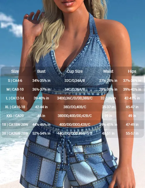 NEW MODLILY® Tie High Waisted Denim Blue Bikini Set, Sz XL, Retails $55