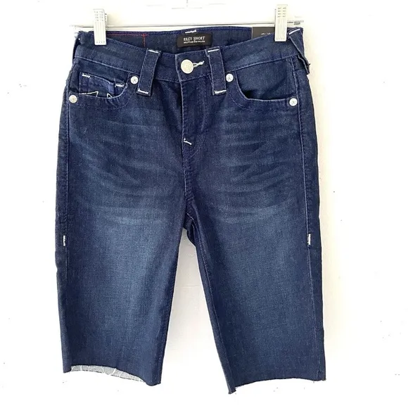 New True Religion Riley Short Mid Rise Bermuda Denim Jean Shorts 26