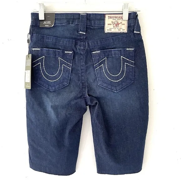 New True Religion Riley Short Mid Rise Bermuda Denim Jean Shorts 26