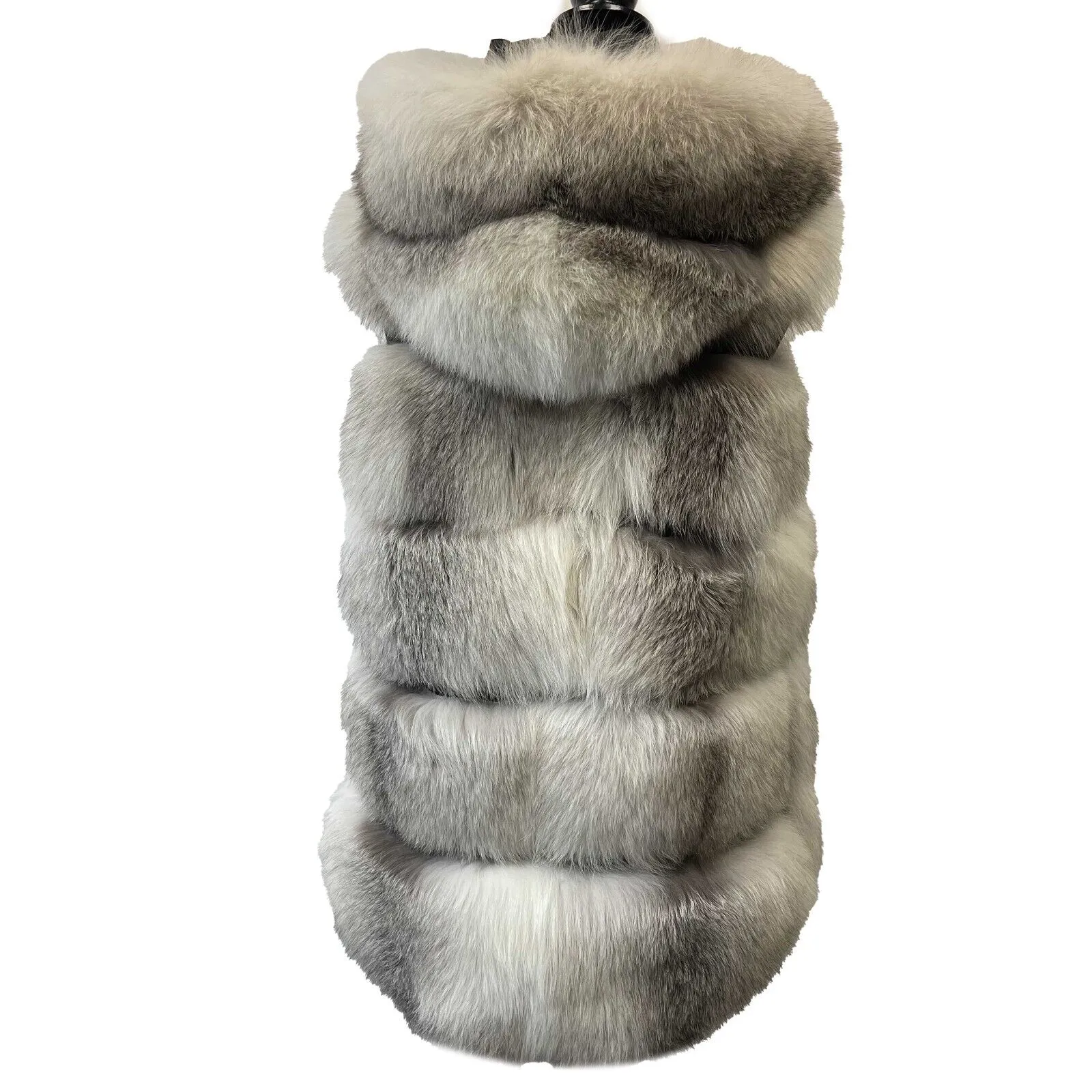 Nicole Benisti - White Cross Fox Fur Vest -White/Light Grey - Size S