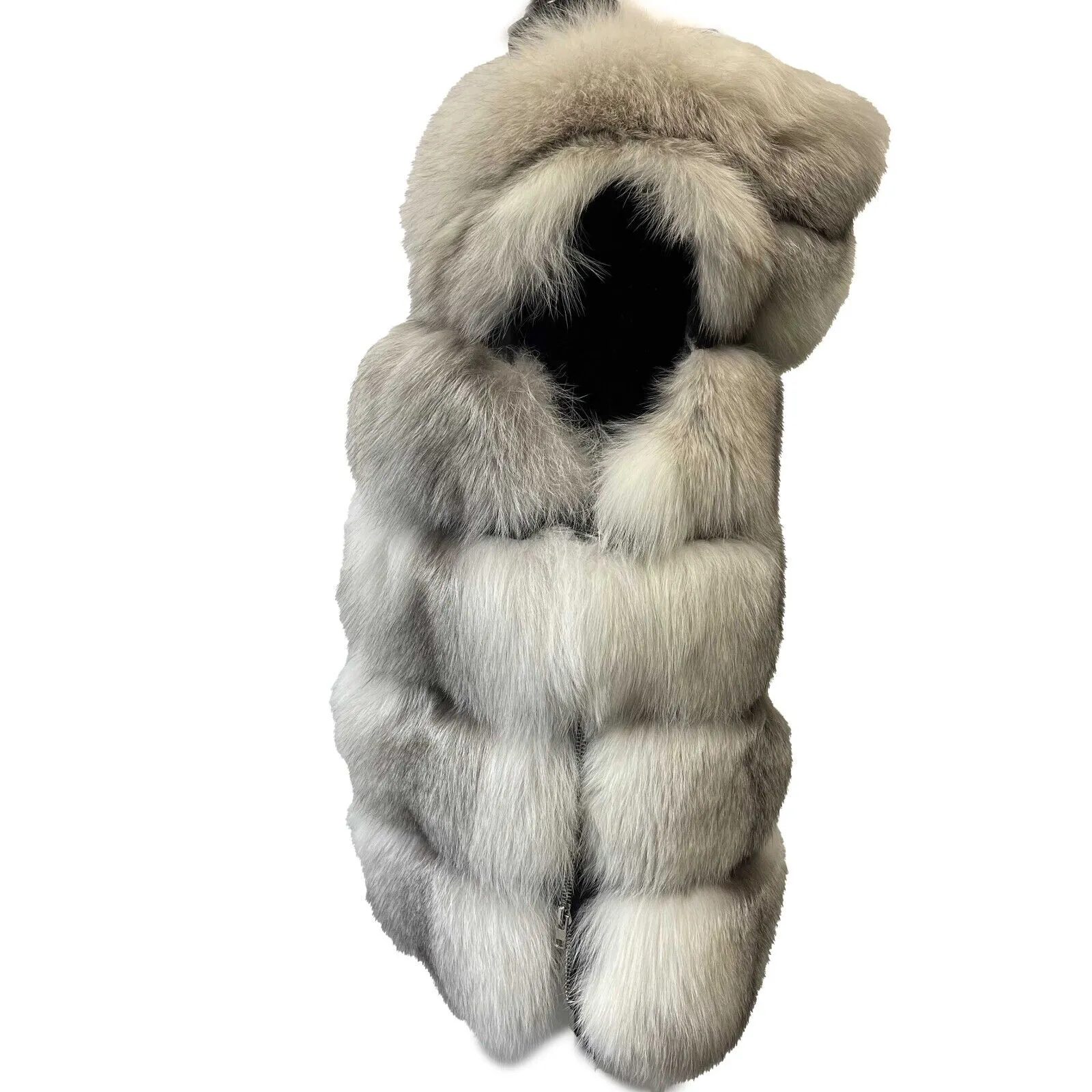 Nicole Benisti - White Cross Fox Fur Vest -White/Light Grey - Size S