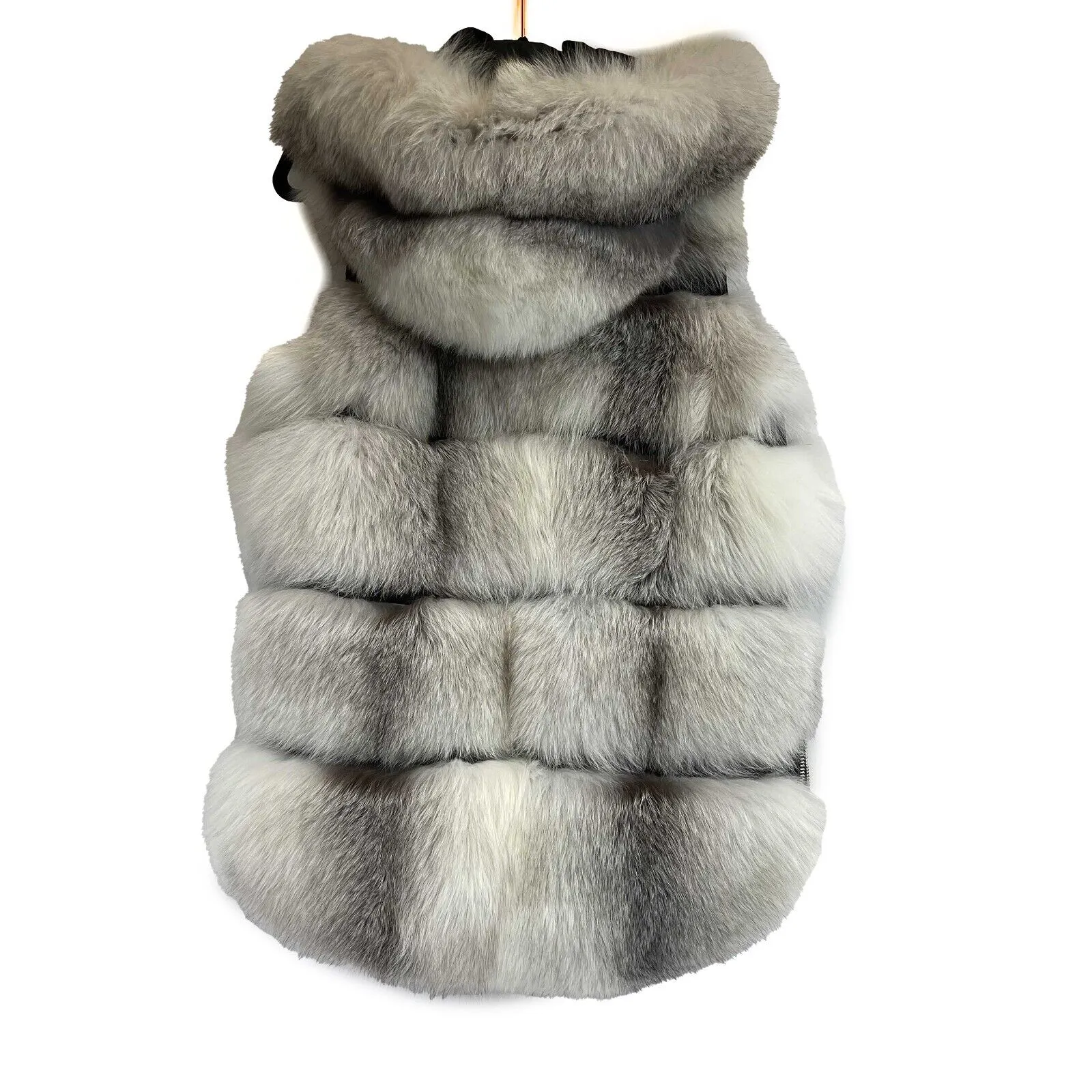 Nicole Benisti - White Cross Fox Fur Vest -White/Light Grey - Size S