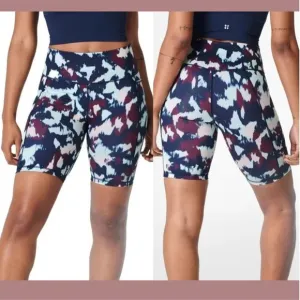 NWT $78 SWEATY BETTY [‎ XXS 0 ] Super Sculpt 8&quot; Biker Shorts Blue Flow Print