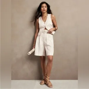 NWT! Banana Republic Lino Linen Bermuda Short With Navy Stripe - Multiple