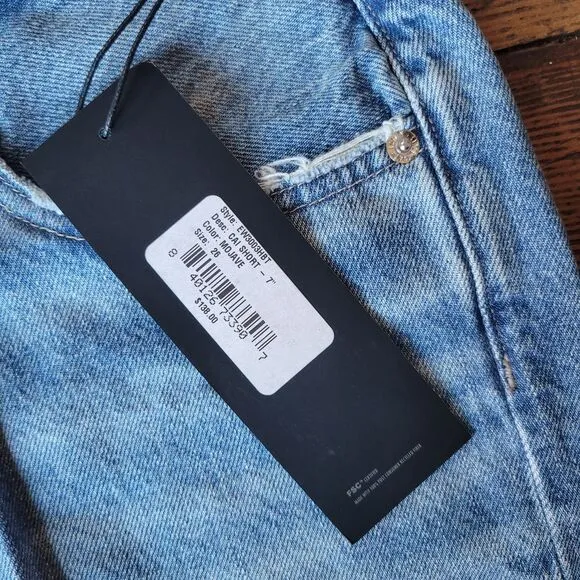NWT Edwin Cai Long Shorts Medium Wash Blue Denim Bermuda Cut Off Women's Size 26