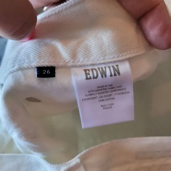 NWT EDWIN High-Rise Tie-Dye Denim Bermuda Cai Shorts 7&quot; Inseam Women's Size 26/2