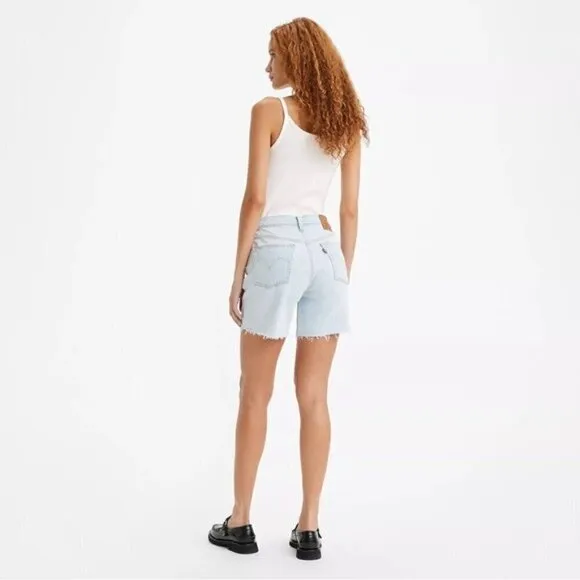 NWT Levis 501 Mid Thigh Denim Jean Shorts Size 27 Light Blue Wash