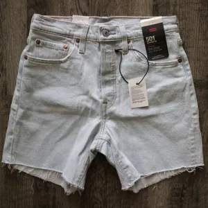NWT Levis 501 Mid Thigh Denim Jean Shorts Size 27 Light Blue Wash