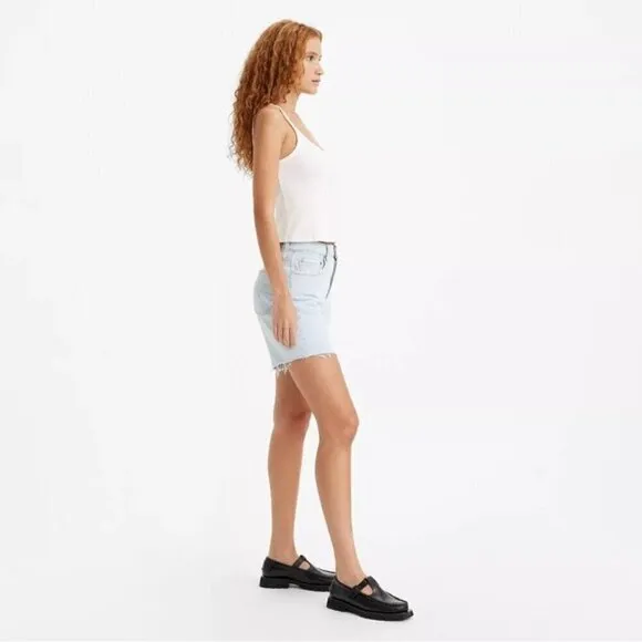 NWT Levis 501 Mid Thigh Denim Jean Shorts Size 27 Light Blue Wash