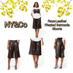 NY&amp;Co Faux-Leather Pleated Bermuda Shorts