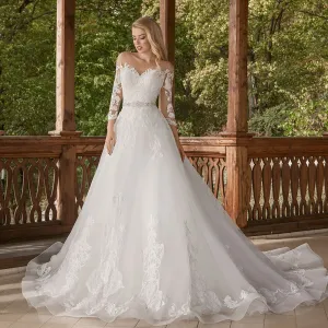 O Neck Long Sleeves Tulle A-Line Wedding Dresses