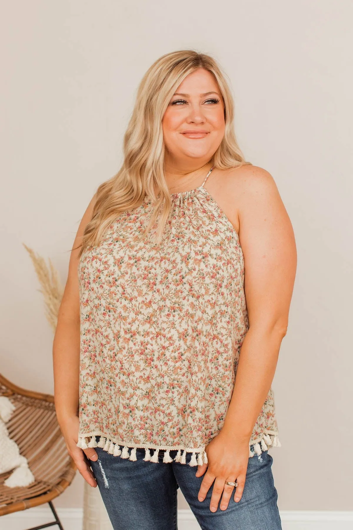 Old School Romance Floral Tank- Ivory