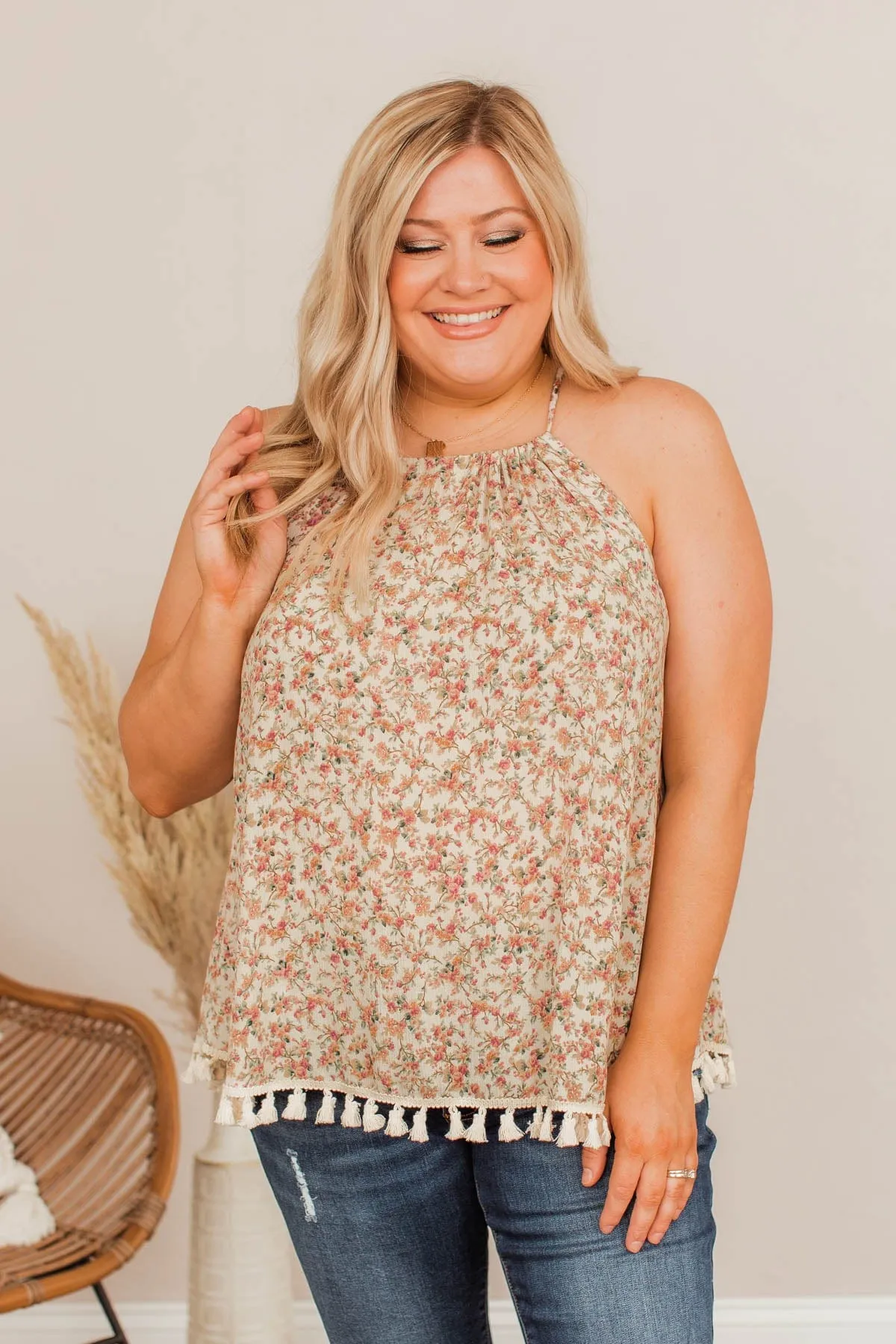 Old School Romance Floral Tank- Ivory