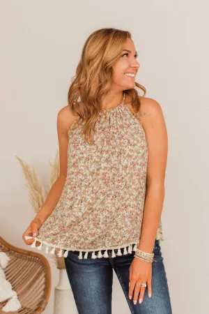 Old School Romance Floral Tank- Ivory
